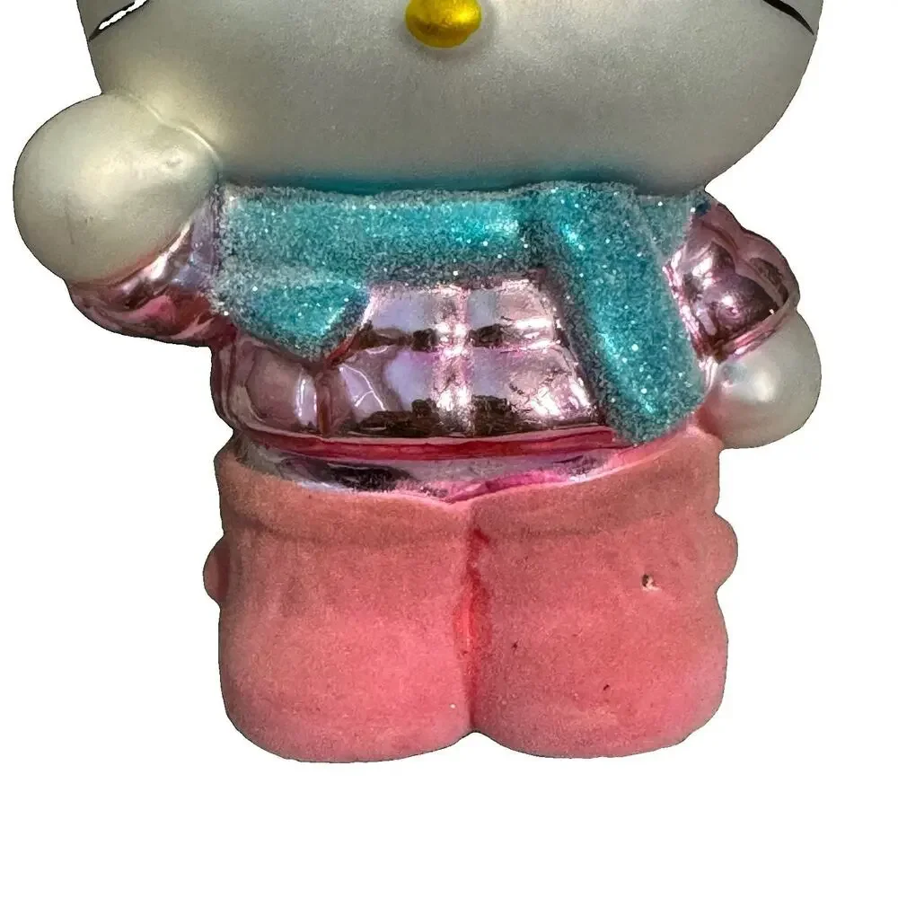 Sanrio Hello Kitty Glass Christmas Ornament Blue Bow Scarf 2008 Girly Girl
